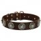 Leather Dog Collar with Blue Stones for Stylish Walking