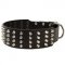 Extra Wide 4 Rows Studded Leather Dog Collar