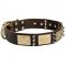Designer War-Style Leather Dog Collar with Spikes and Plates