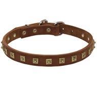 Handcrafted 1 Row Square Studded Leather Dog Collar