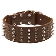 Extra Wide Leather Spiked and Studded Dog Collar