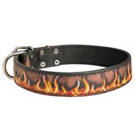 Handpainted Leather Dog Collar with Red Flames
