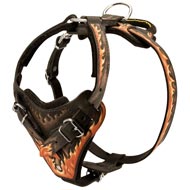 Handpainted in Flames Leather Dog Harness for Agitation Training