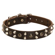 Leather Dog Collar With Studs and Pyramids