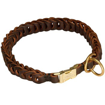 Dog Leather Collar Braided Design