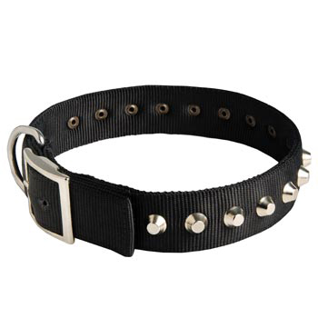 Fashion Comfortable Denim Nylon Adjustable Dog Pet Collar w/Pyramid Studs Too 
