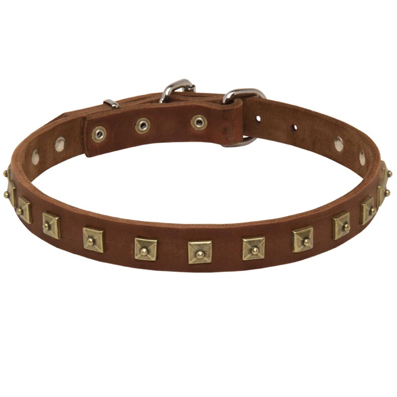 Handcrafted 1 Row Square Studded Leather Dog Collar
