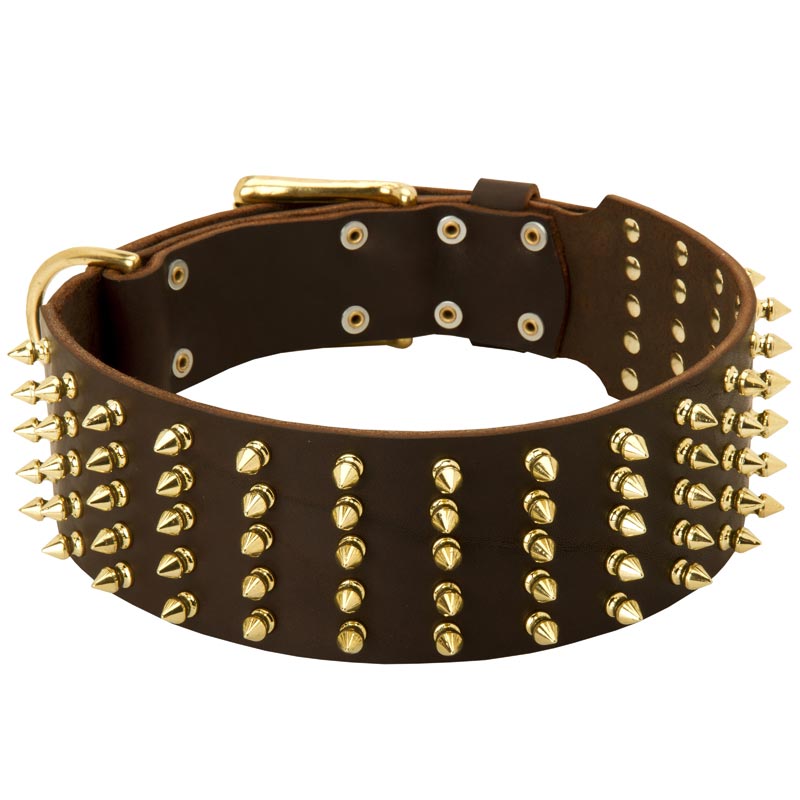 Wide Spiked Leather Dog Collar