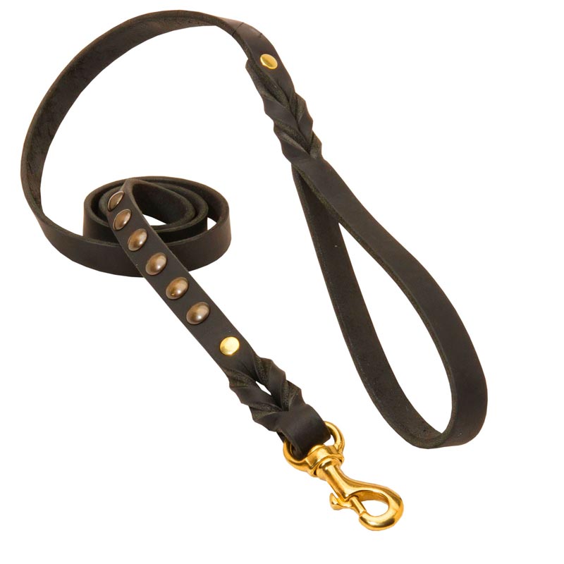 Studded Leather Dog Leash for Dog Walking and Training