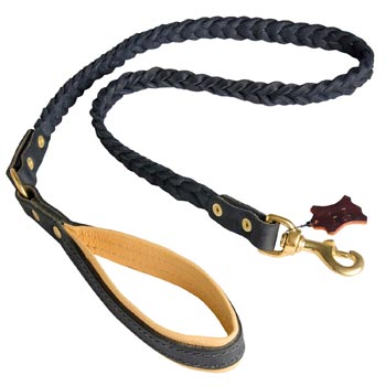 Leather Dog Leash with Nappa Padded Handle